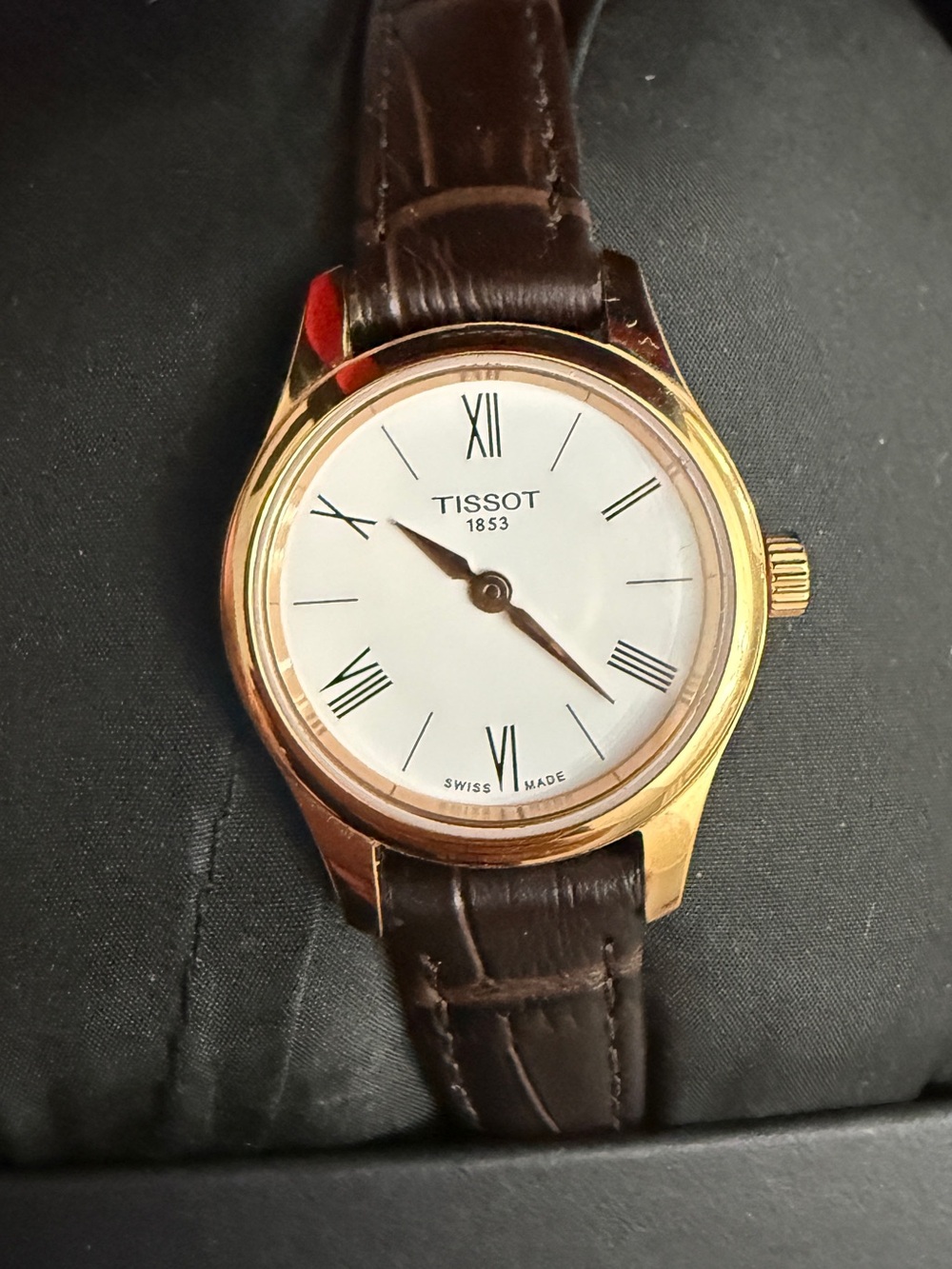 Tissot Gold Case with White Dial and Brown Leather Strap